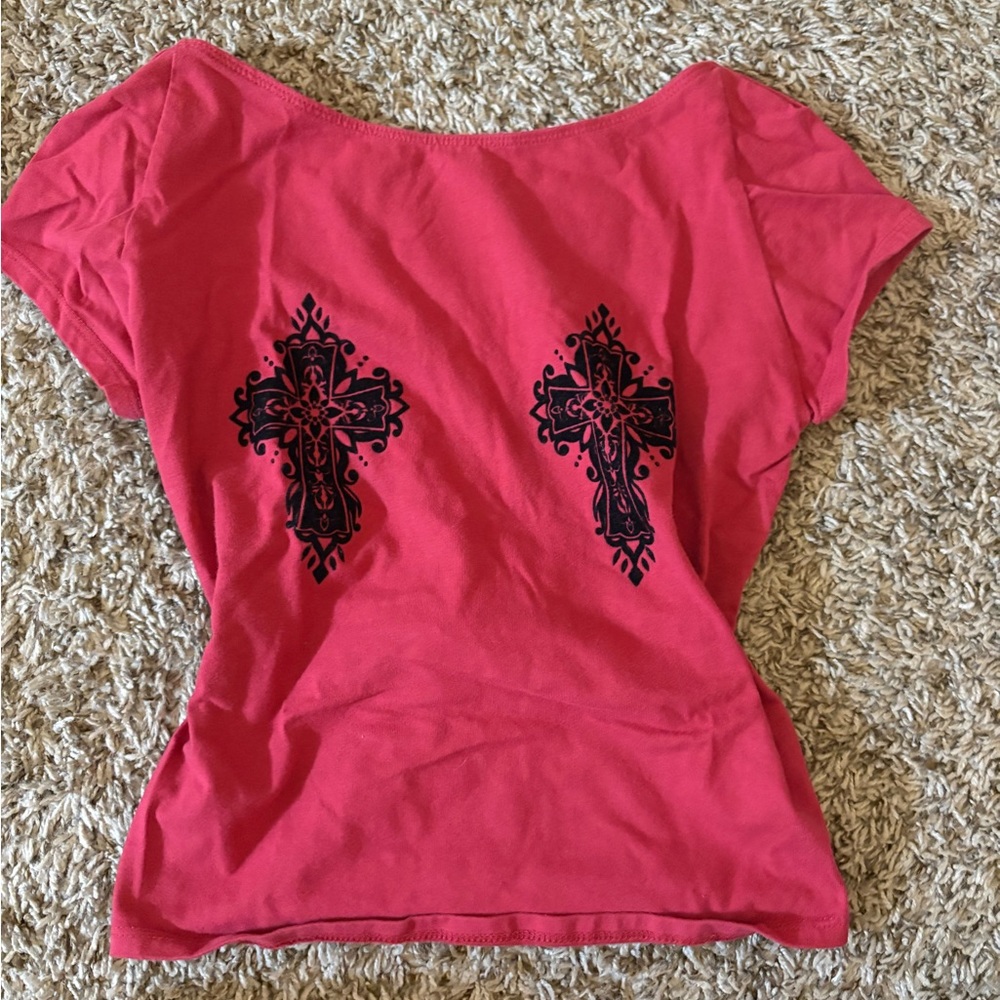 Urban Outfitters Red Tee with Black Cross Design